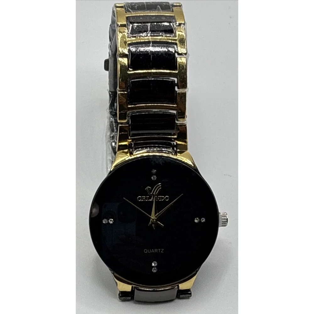 Men Luxury Watches Black Gold‎ Quartz Steel Wristwatch.